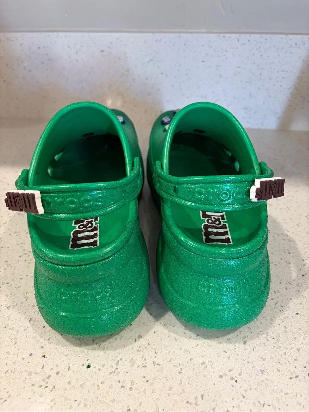 CROCS Green Glitter Platform Clogs with Colorful Candy Charms